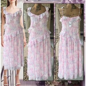 Lulus Parker Pink Floral Ruffle Detail Chiffon Dress Size: XL NEW